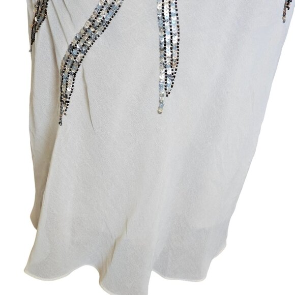 Alberto Makali Size 12 Cream One Shoulder Cocktail Dress Sequins Metallic NWT - Picture 12 of 15